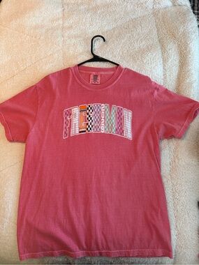 Comfort Colors Pink Graphic Tee with Multicolor Lettering- FRESHMAN